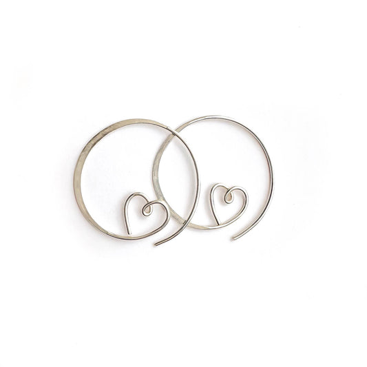 Heart Spiral Hoop Earrings, Sterling Silver