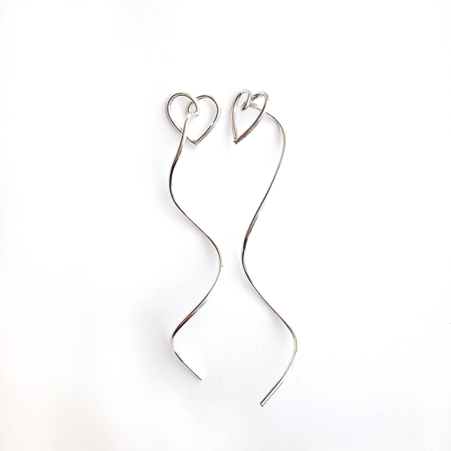 Heart Spiral Threader Earrings, Sterling Silver