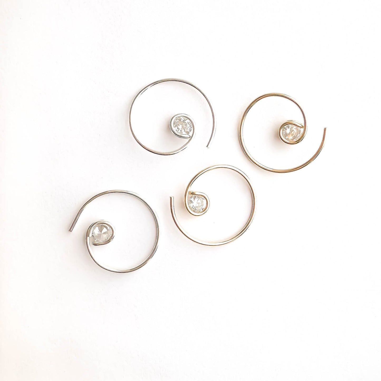 CZ Spiral Hoop Earrings, Sterling Silver