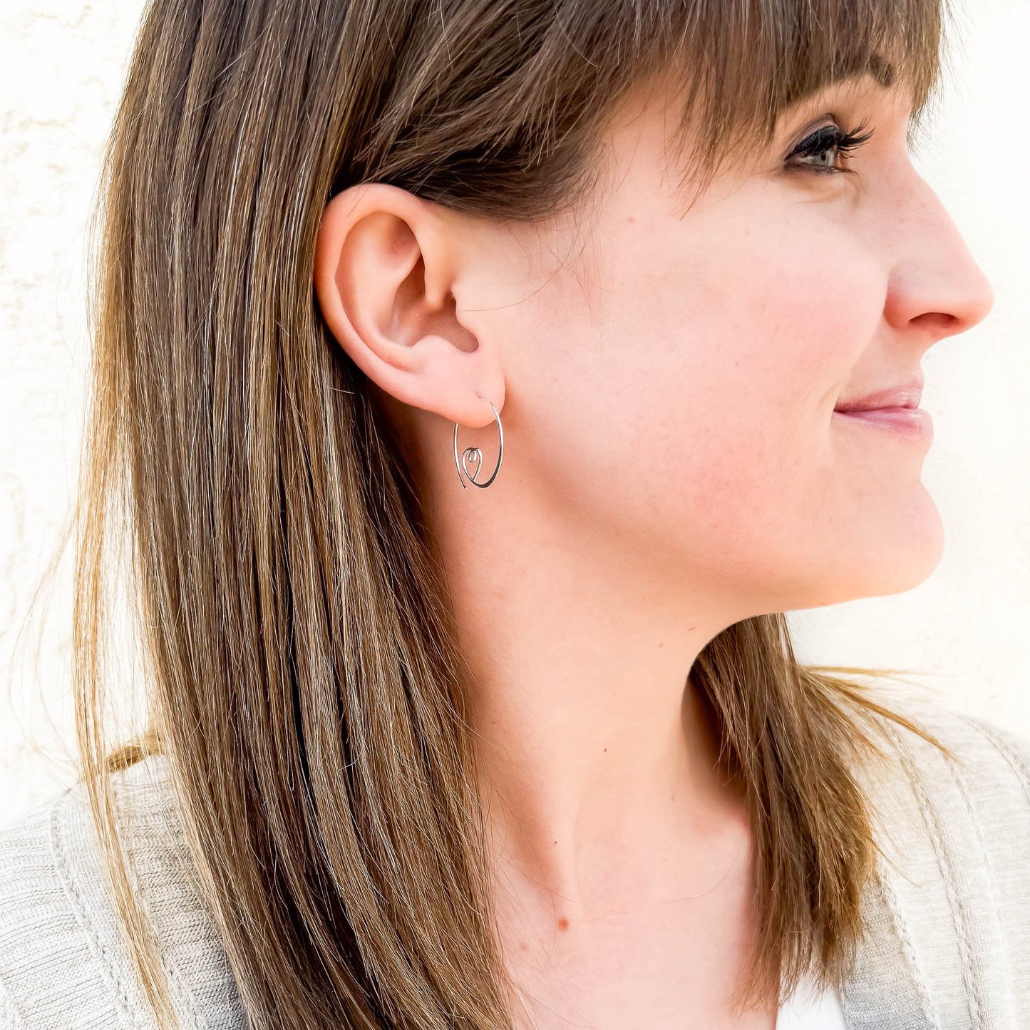 Heart Spiral Hoop Earrings, Sterling Silver