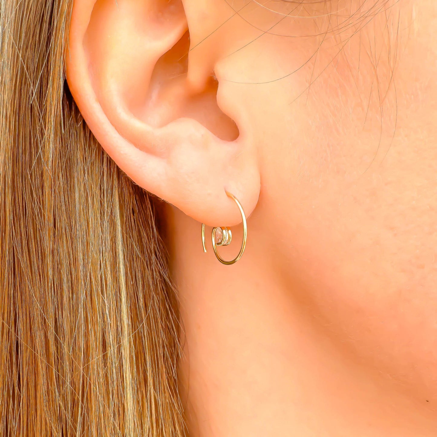 CZ Spiral Hoop Earrings, 14K Gold Filled