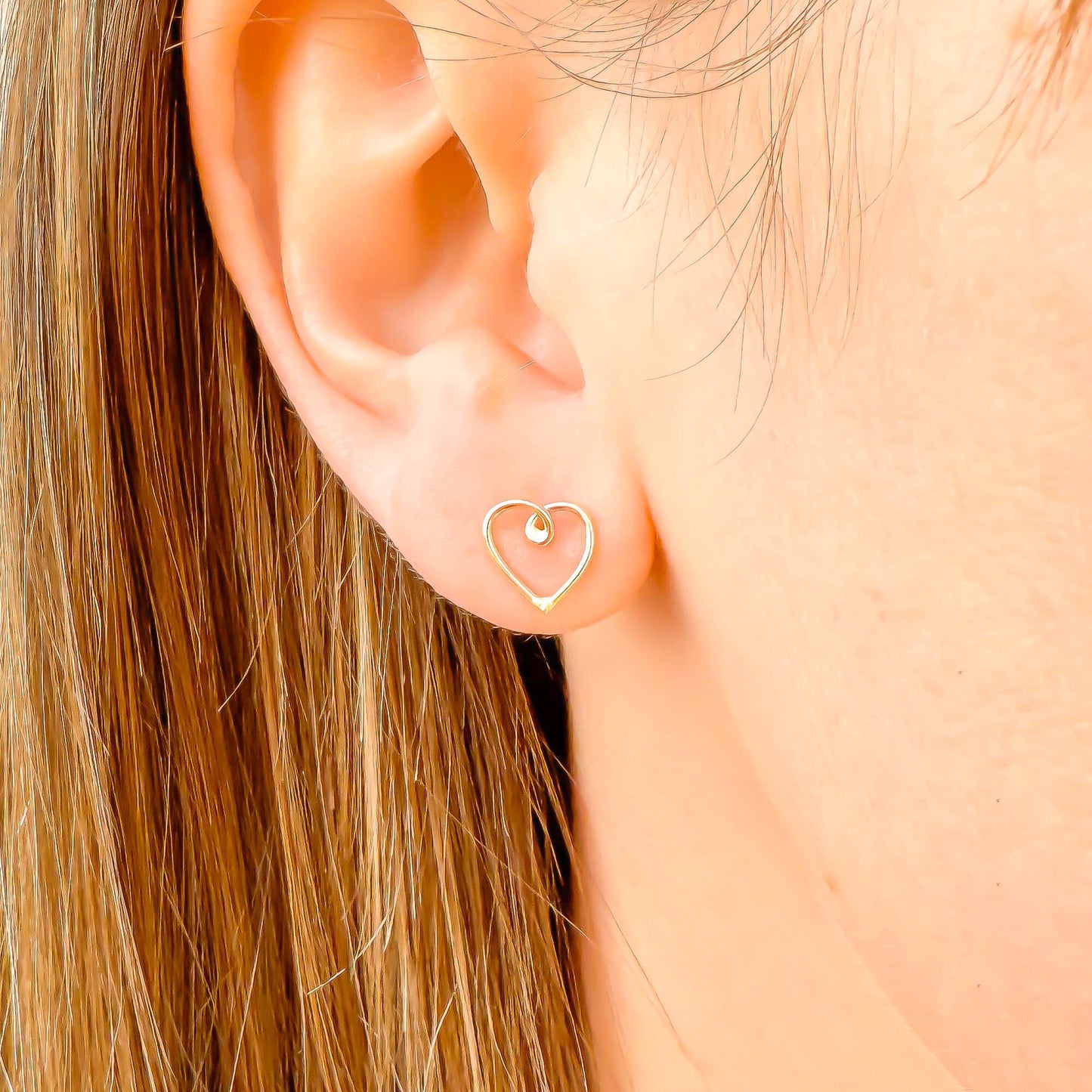 Heart Stud Earrings, 14K Gold Filled