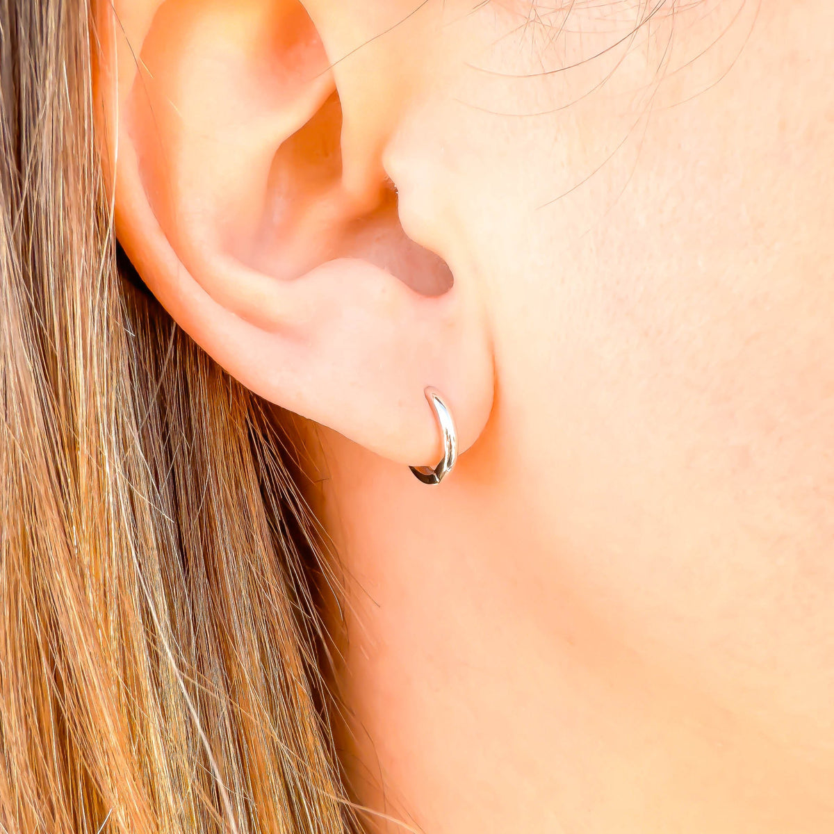 Solid 14K White Gold Small Click Hoops, 8mm
