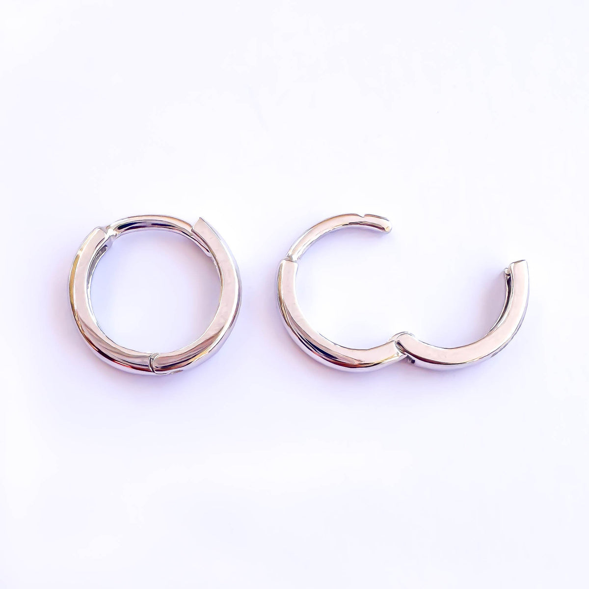 Solid 14K White Gold Clicker Hoops, 10mm