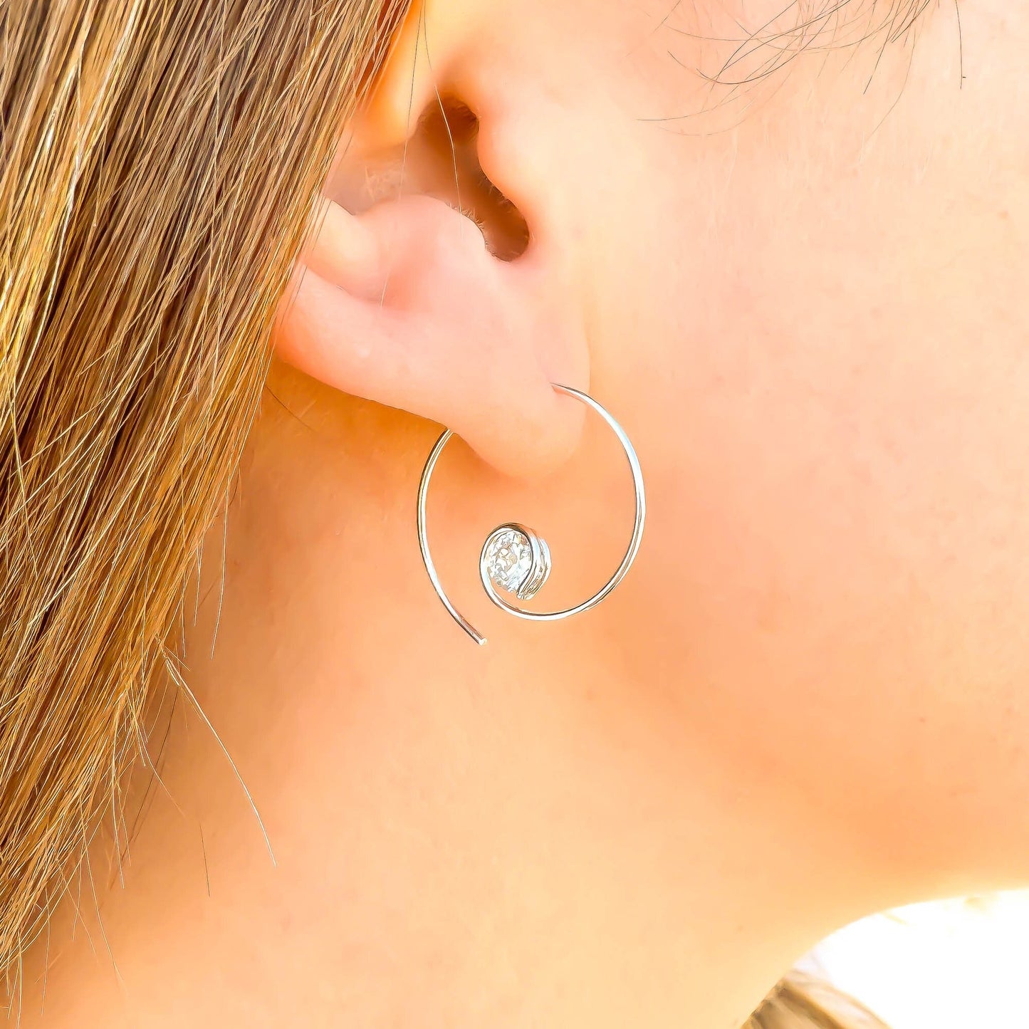 Threader CZ Spiral Hoop Earrings