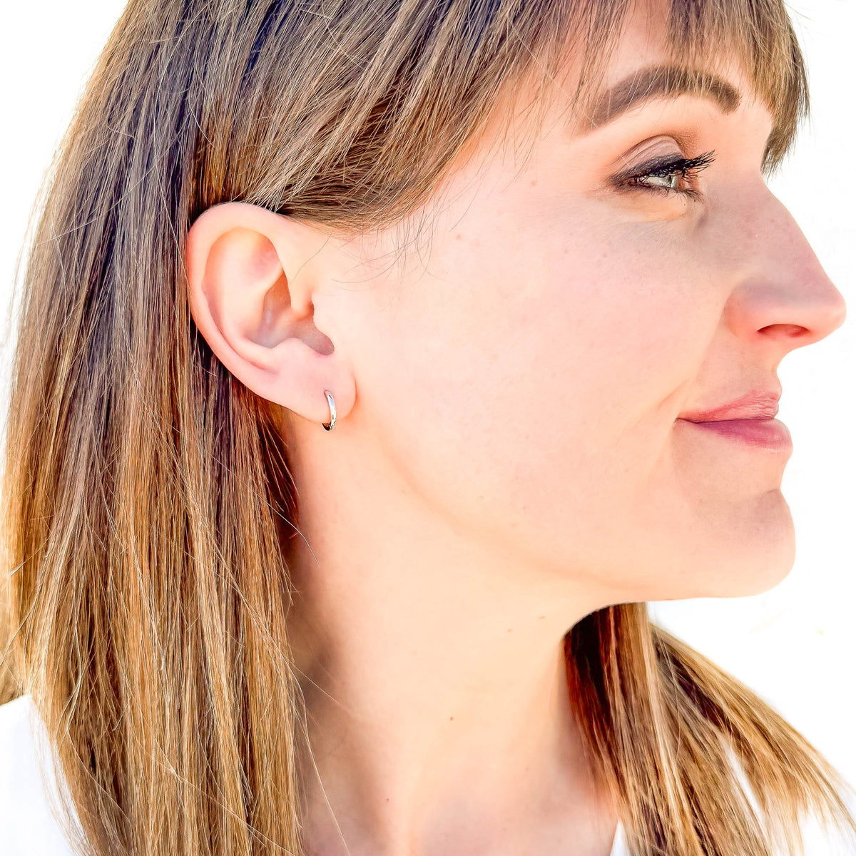 Solid 14K White Gold Small Click Hoops, 8mm
