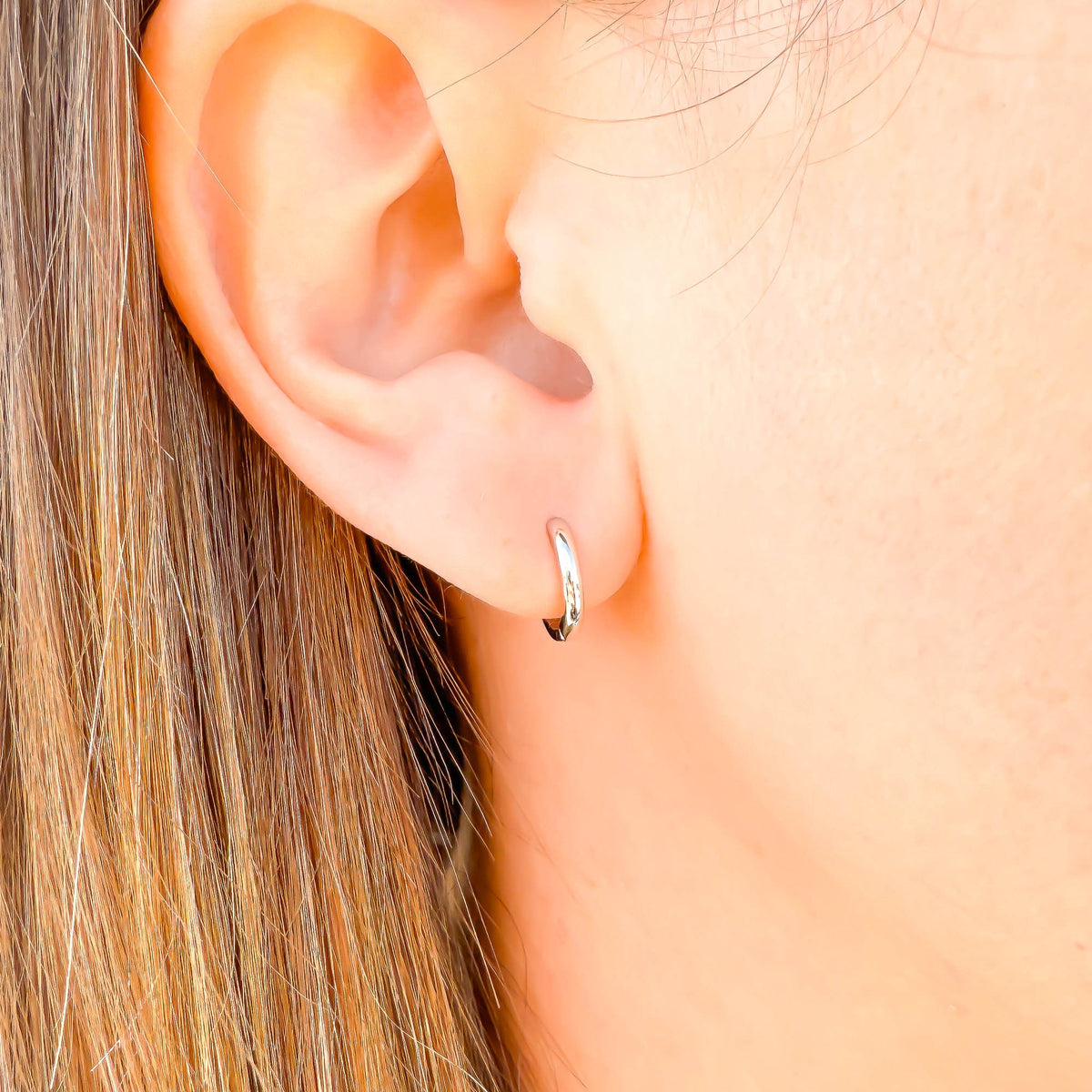 Solid 14K White Gold Small Click Hoops, 8mm
