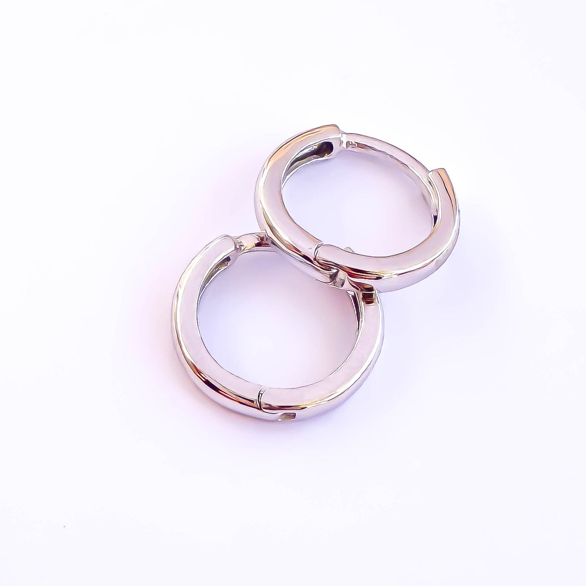 Solid 14K White Gold Clicker Hoops, 10mm