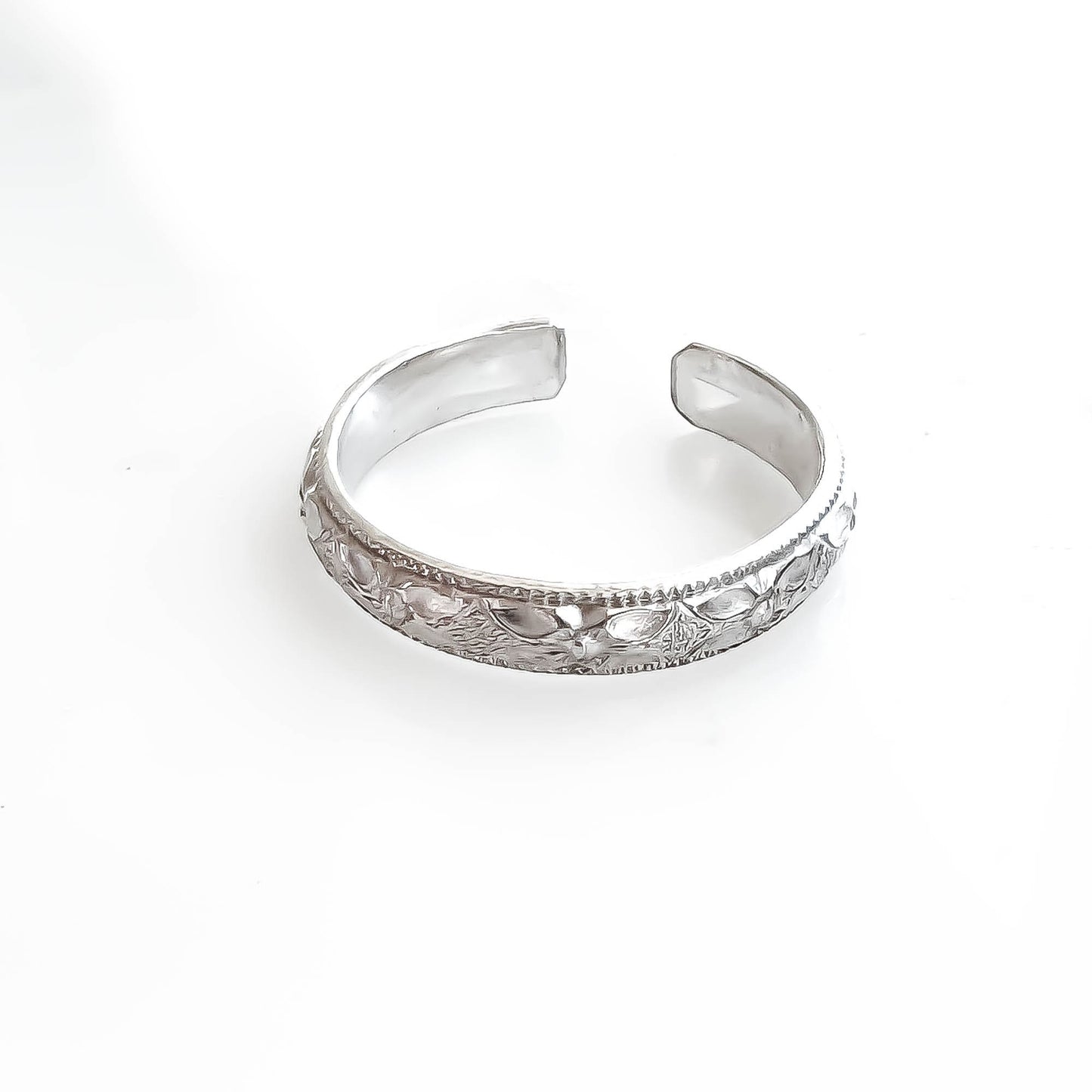 Floral Engraved Toe Ring, Sterling Silver