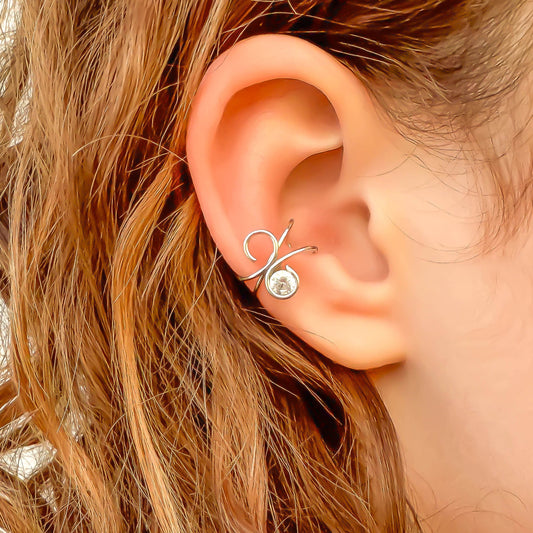 Curl Ear Cuff with CZ, Sterling Silver