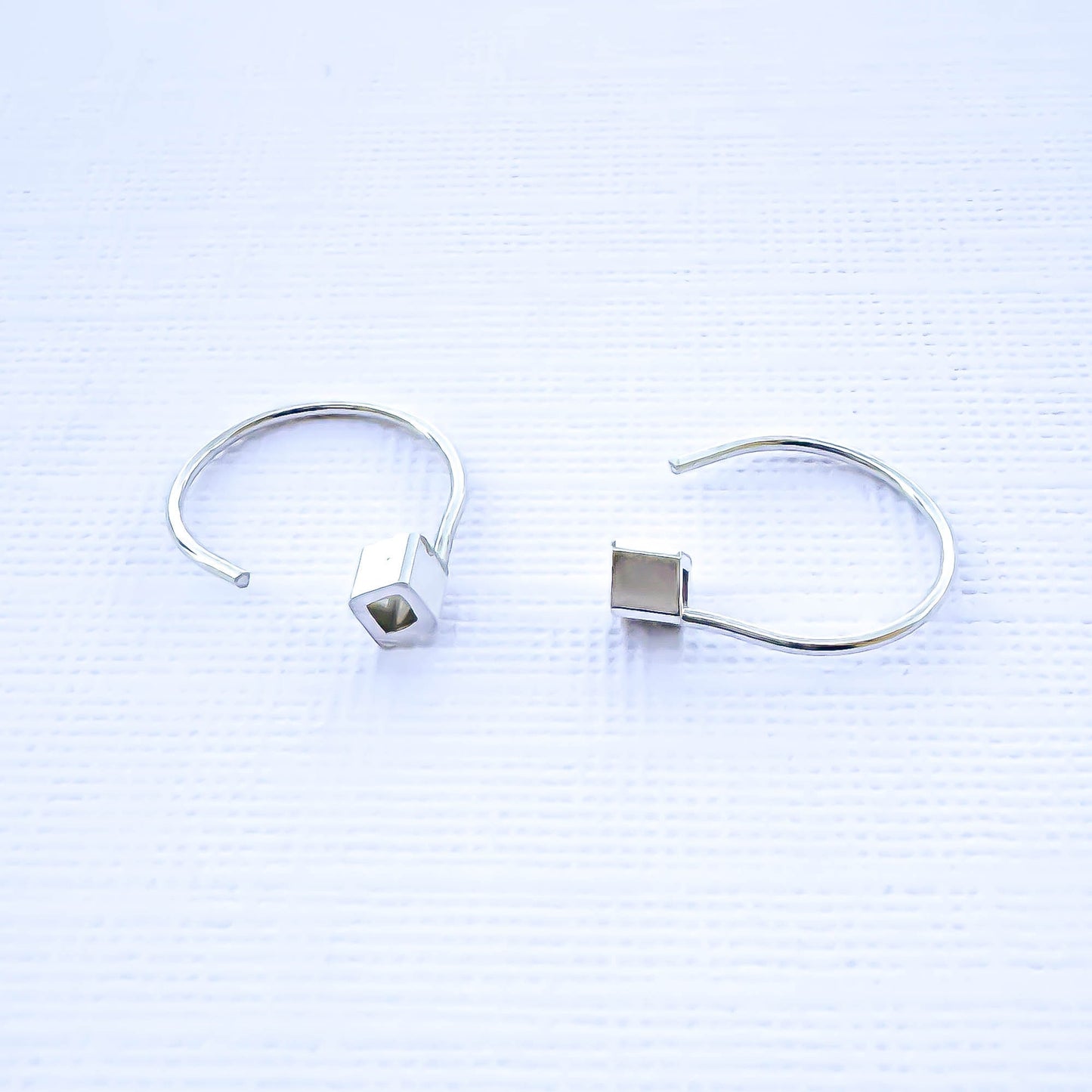 Block Threader Half Hoop Earrings, Silver