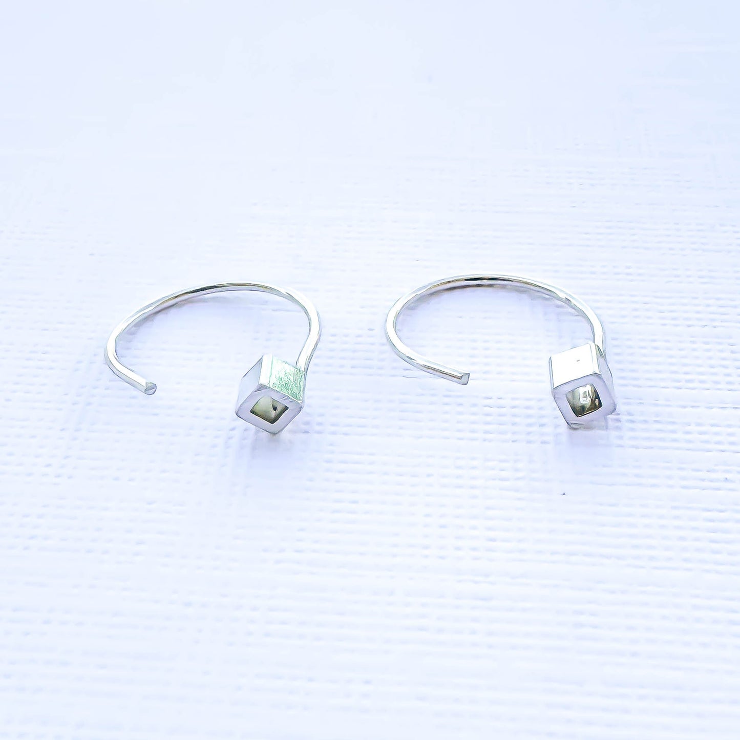 Block Threader Half Hoop Earrings, Silver