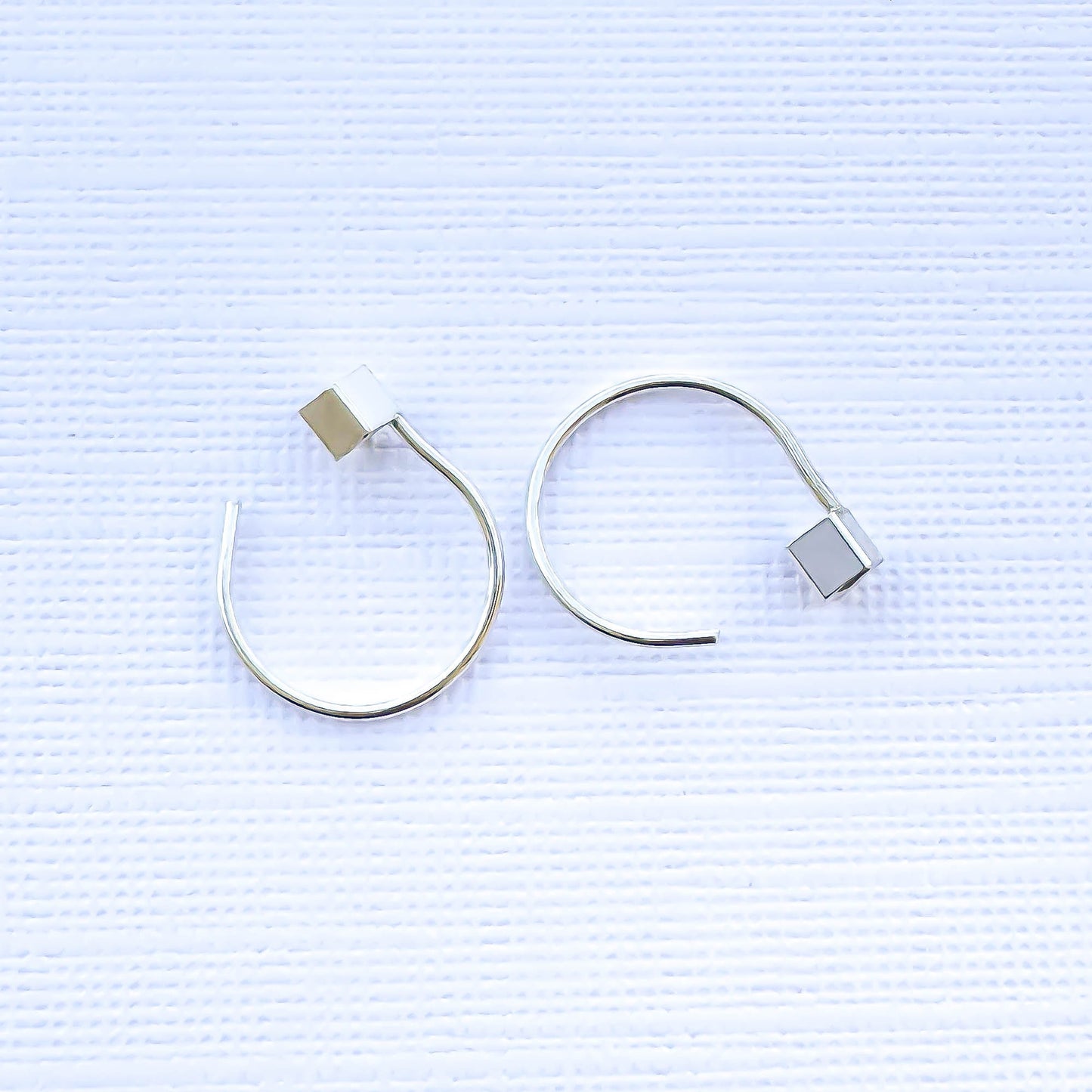 Block Threader Half Hoop Earrings, Silver