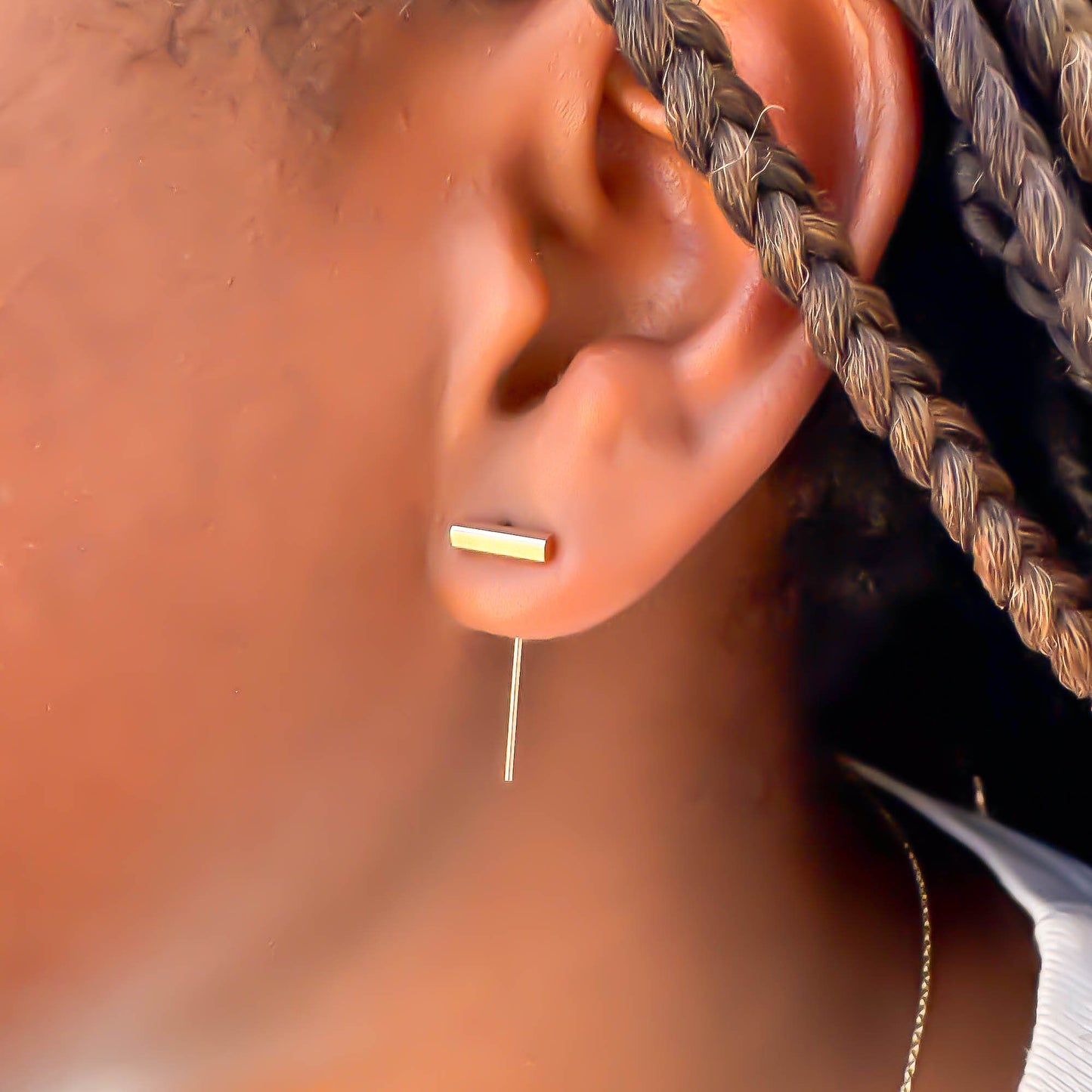 Bar Threader Earrings, 14K Rose Gold Filled