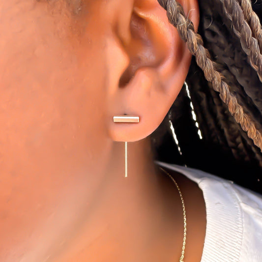 Bar Threader Earrings, 14K Rose Gold Filled