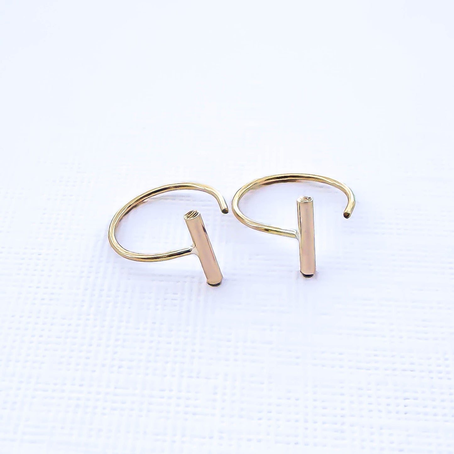 Round Bar Threader Half Hoop Earrings, 14K Gold Filled