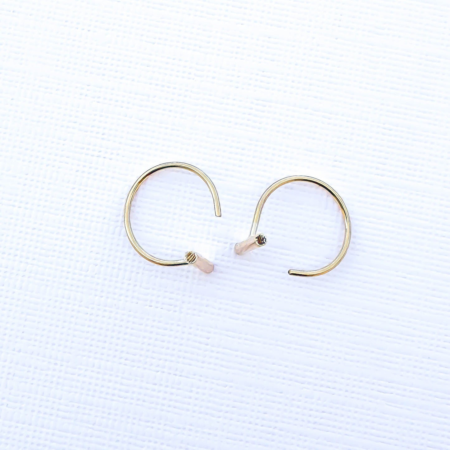 Round Bar Threader Half Hoop Earrings, 14K Gold Filled