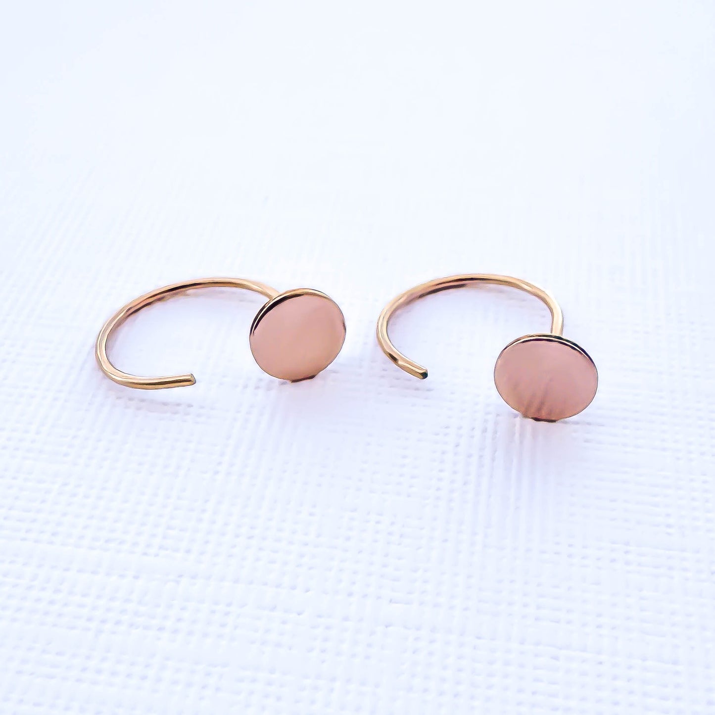 Disc Half Hoop Earrings, 14K Rose Gold Filled