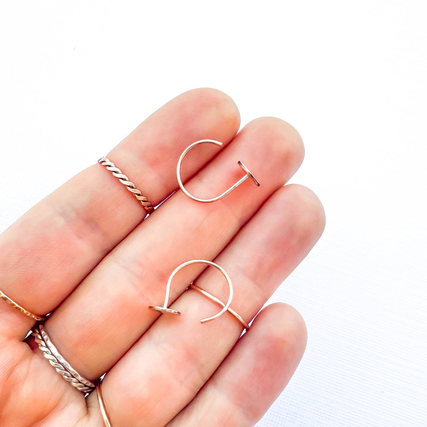 Disc Half Hoop Earrings, 14K Rose Gold Filled