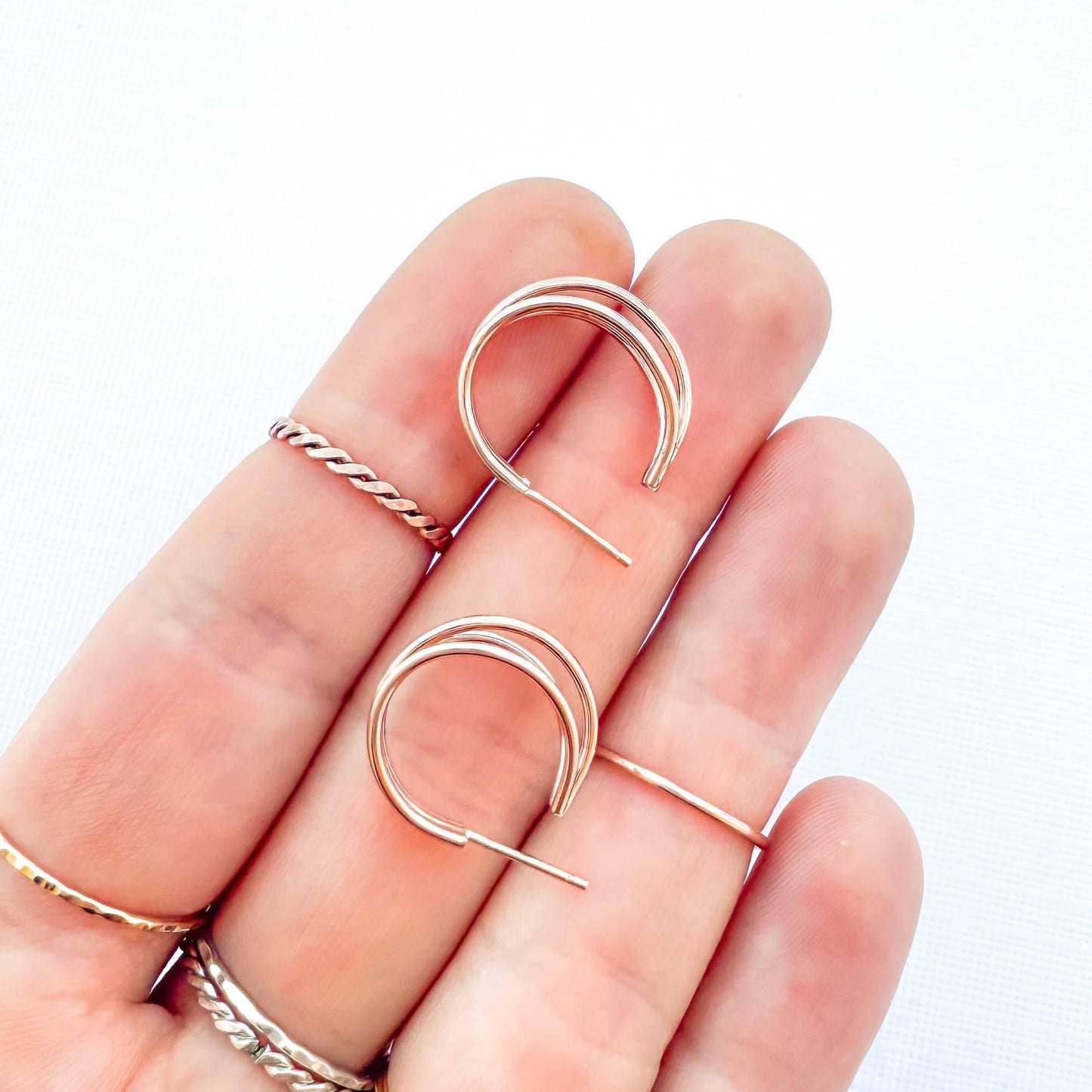 Triple Hoop Earrings, 14K Rose Gold Filled