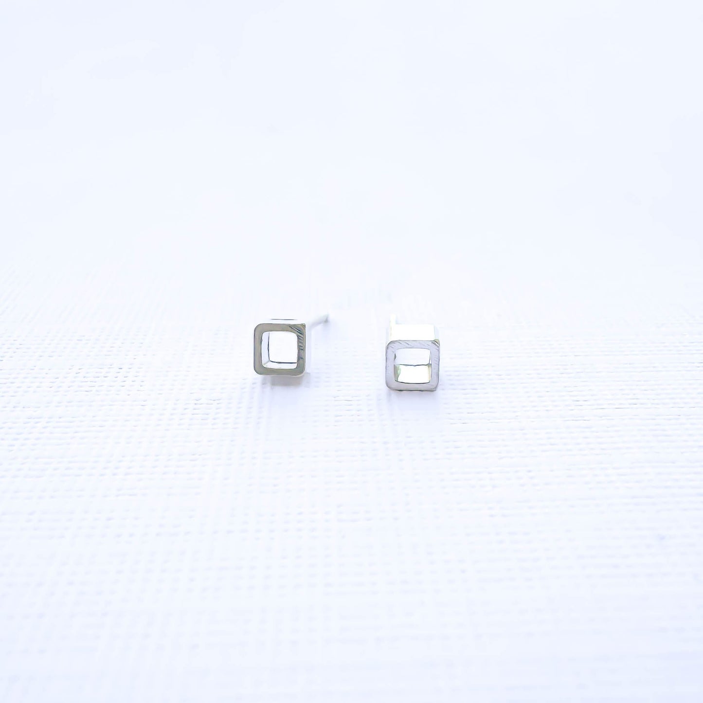 Open Cuboid Stud Earrings, Sterling Silver