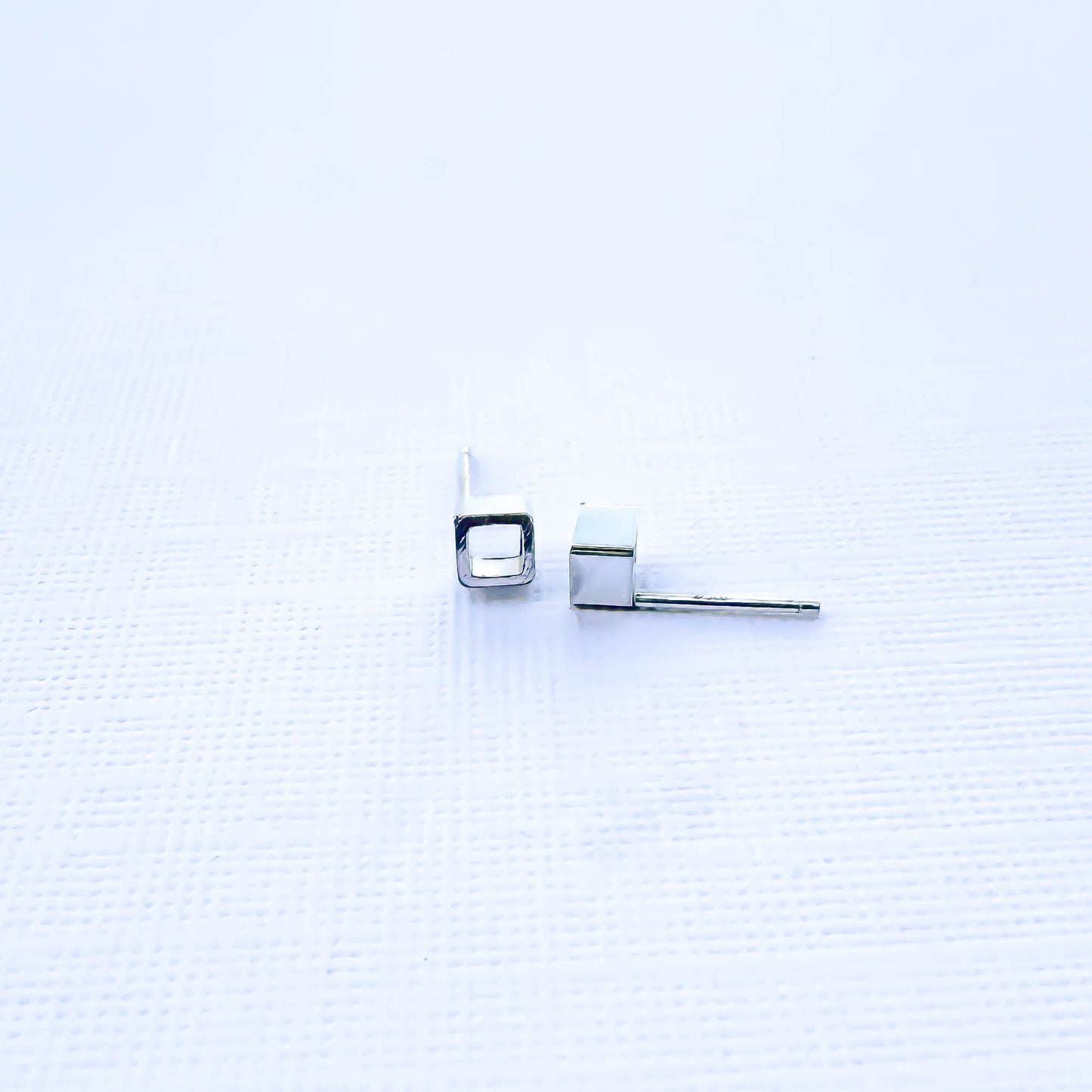 Open Cuboid Stud Earrings, Sterling Silver