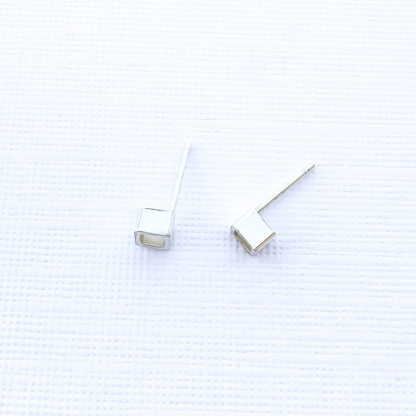 Open Cuboid Stud Earrings, Sterling Silver