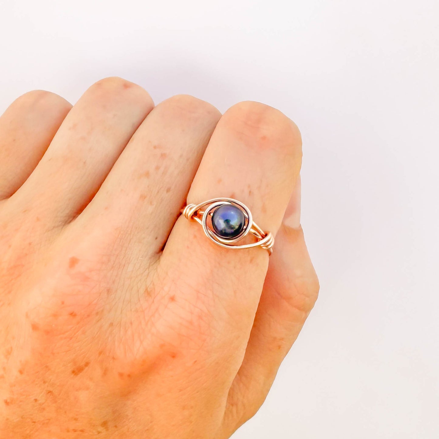 SIZE 6.25 Black Pearl Ring, 14K Rose Gold Filled