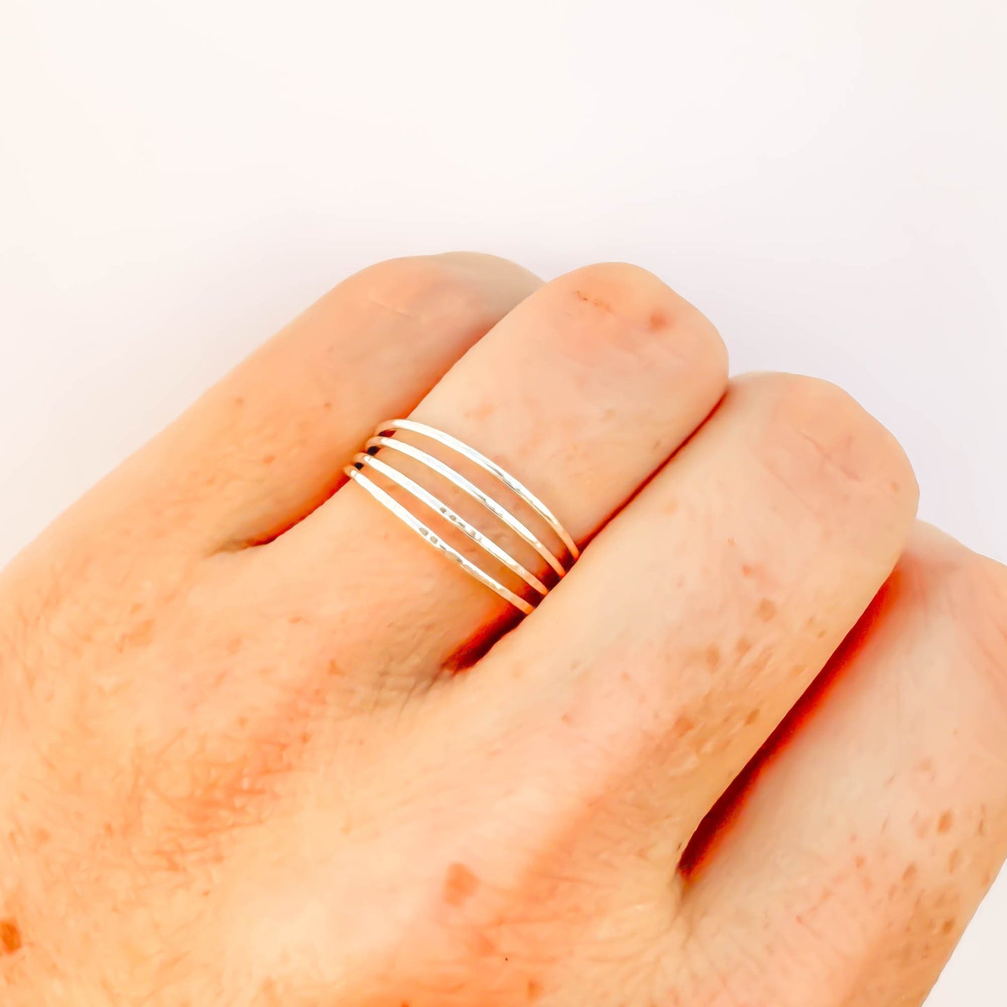 4 Band Hammered Ring, Sterling Silver