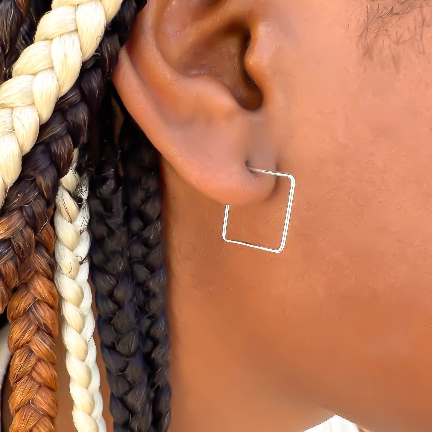 Mini Square Hoop Earrings, Sterling Silver