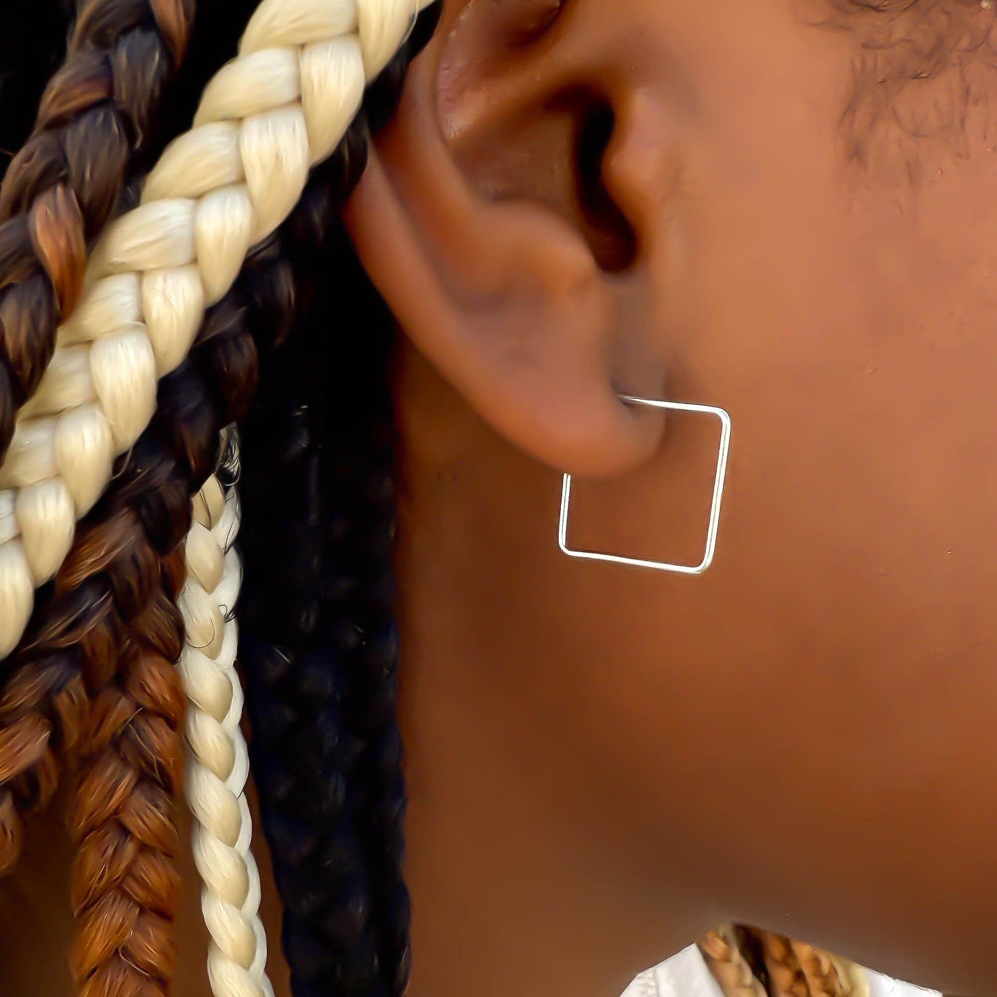 Mini Square Hoop Earrings, Sterling Silver