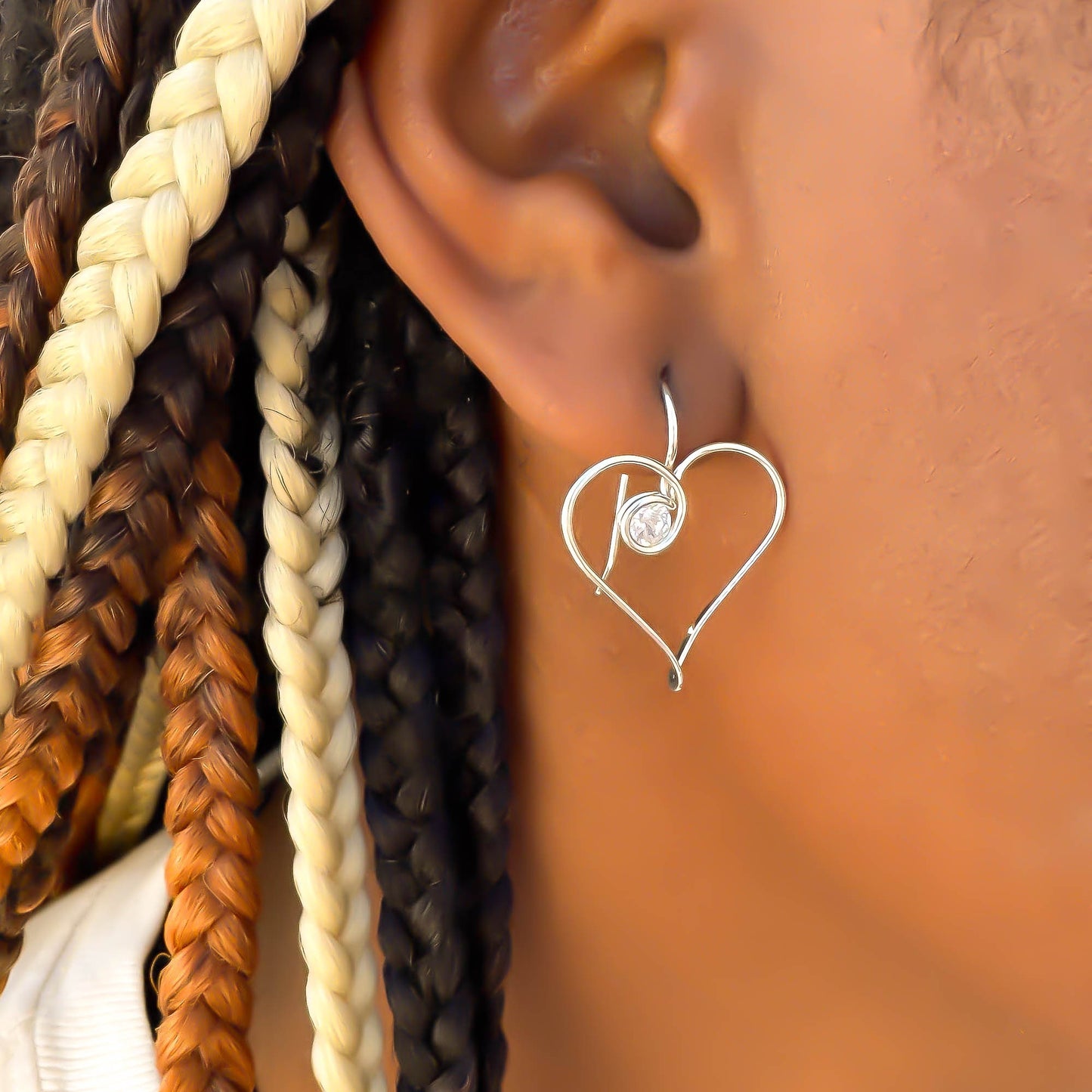 Heart Drop Earrings, 925 Sterling Silver