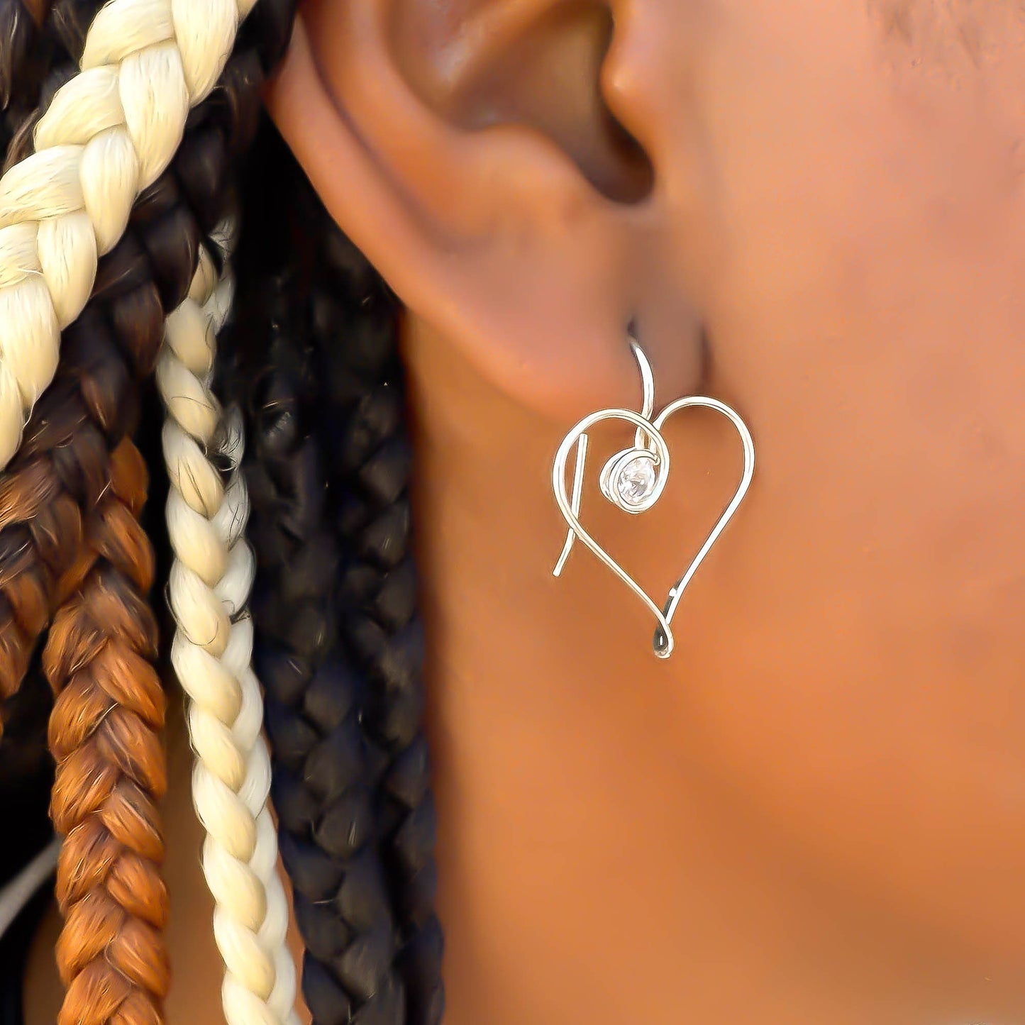 Heart Drop Earrings, 925 Sterling Silver