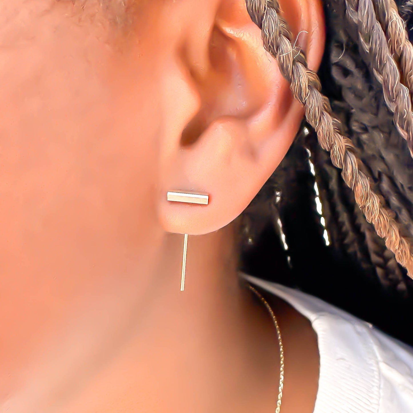 Bar Threader Earrings, 14K Rose Gold Filled