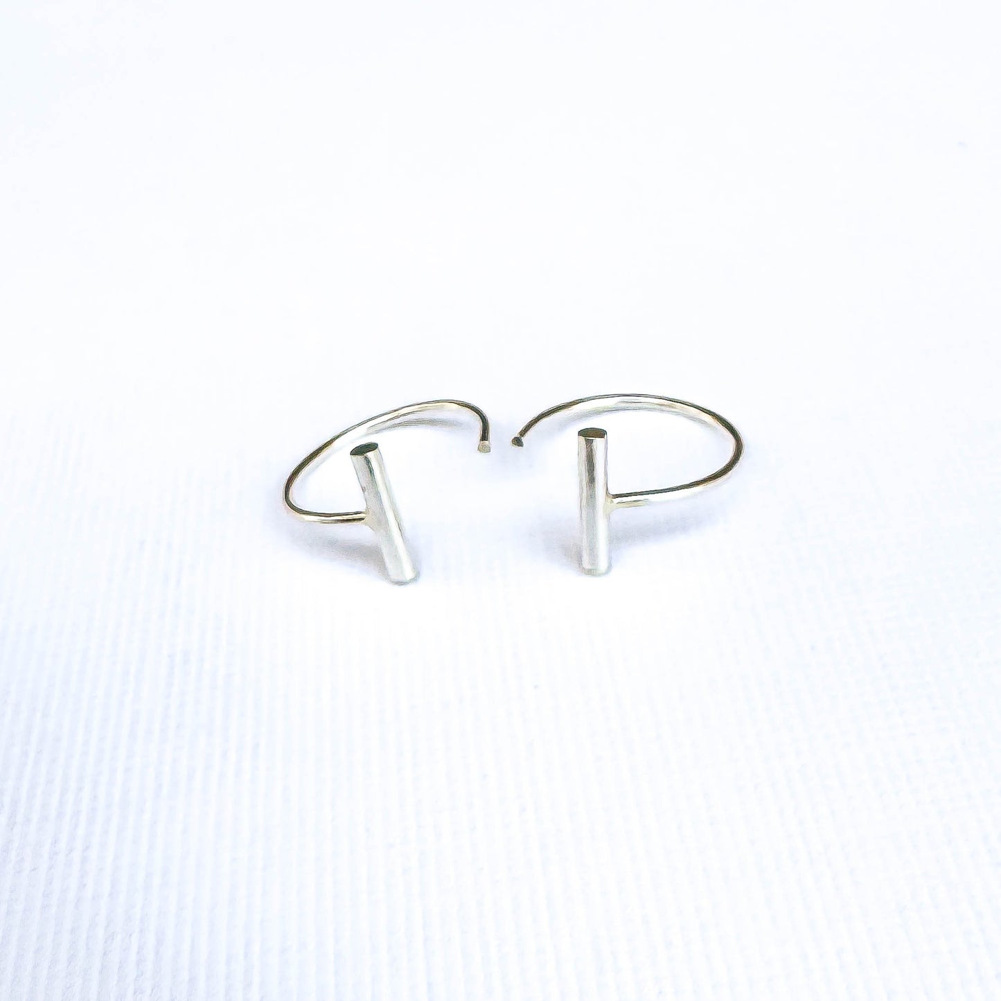 Round Bar Threader Half Hoop Earrings, Sterling Silver