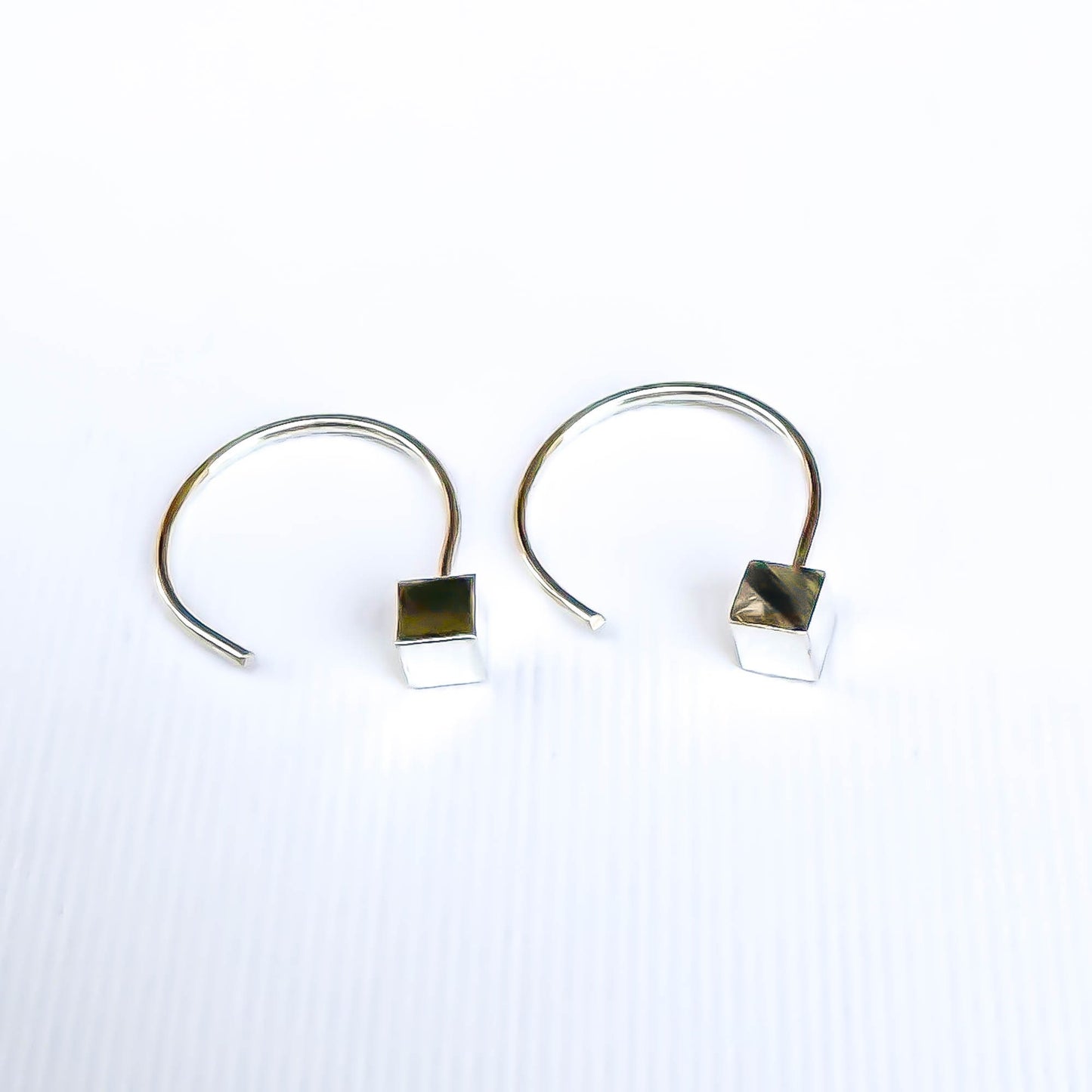 Block Threader Half Hoop Earrings, Sterling Silver