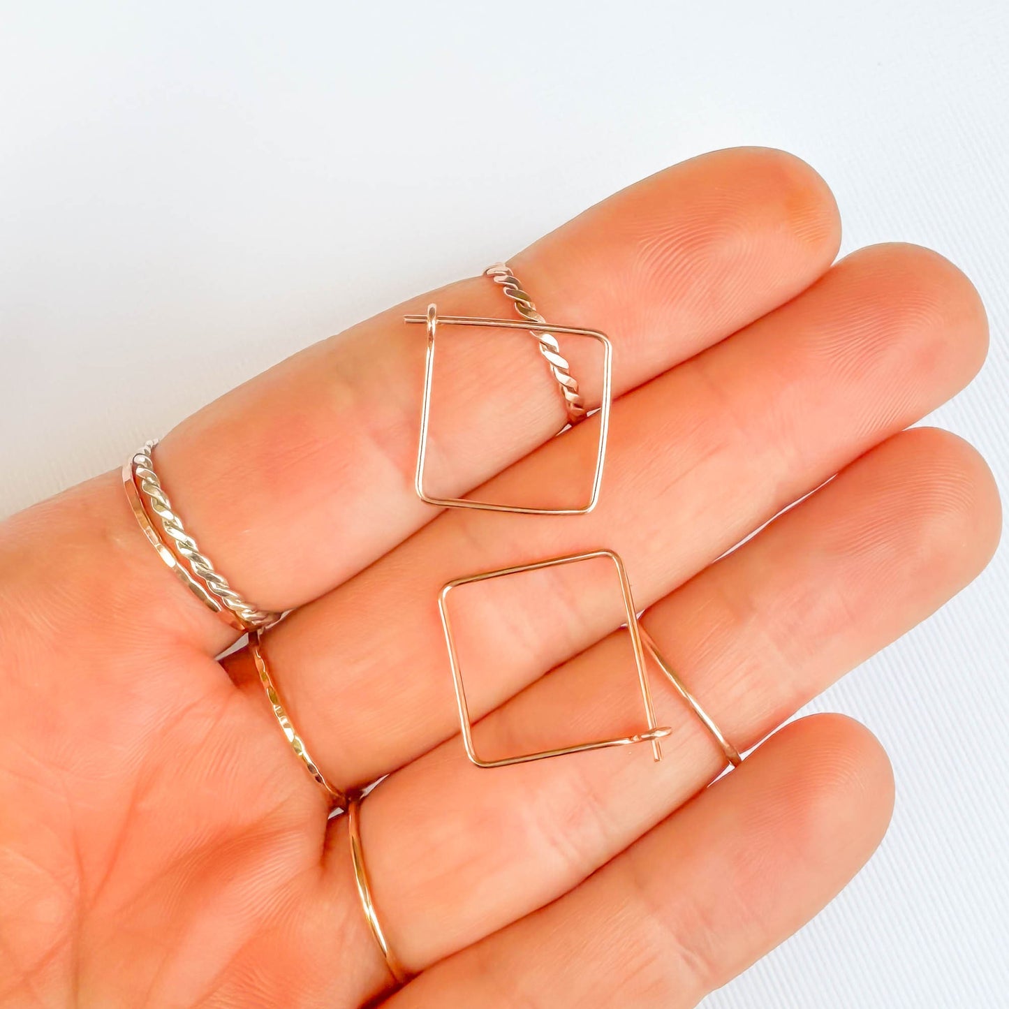 Mini Square Hoop Earrings, 14K Rose Gold Filled