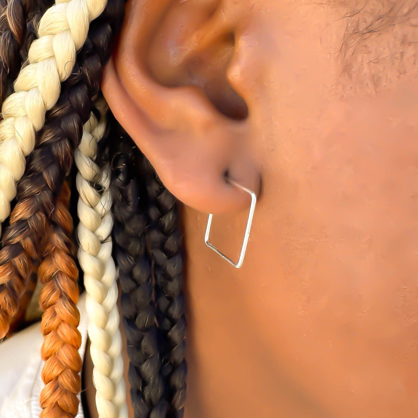 Mini Square Hoop Earrings, Sterling Silver