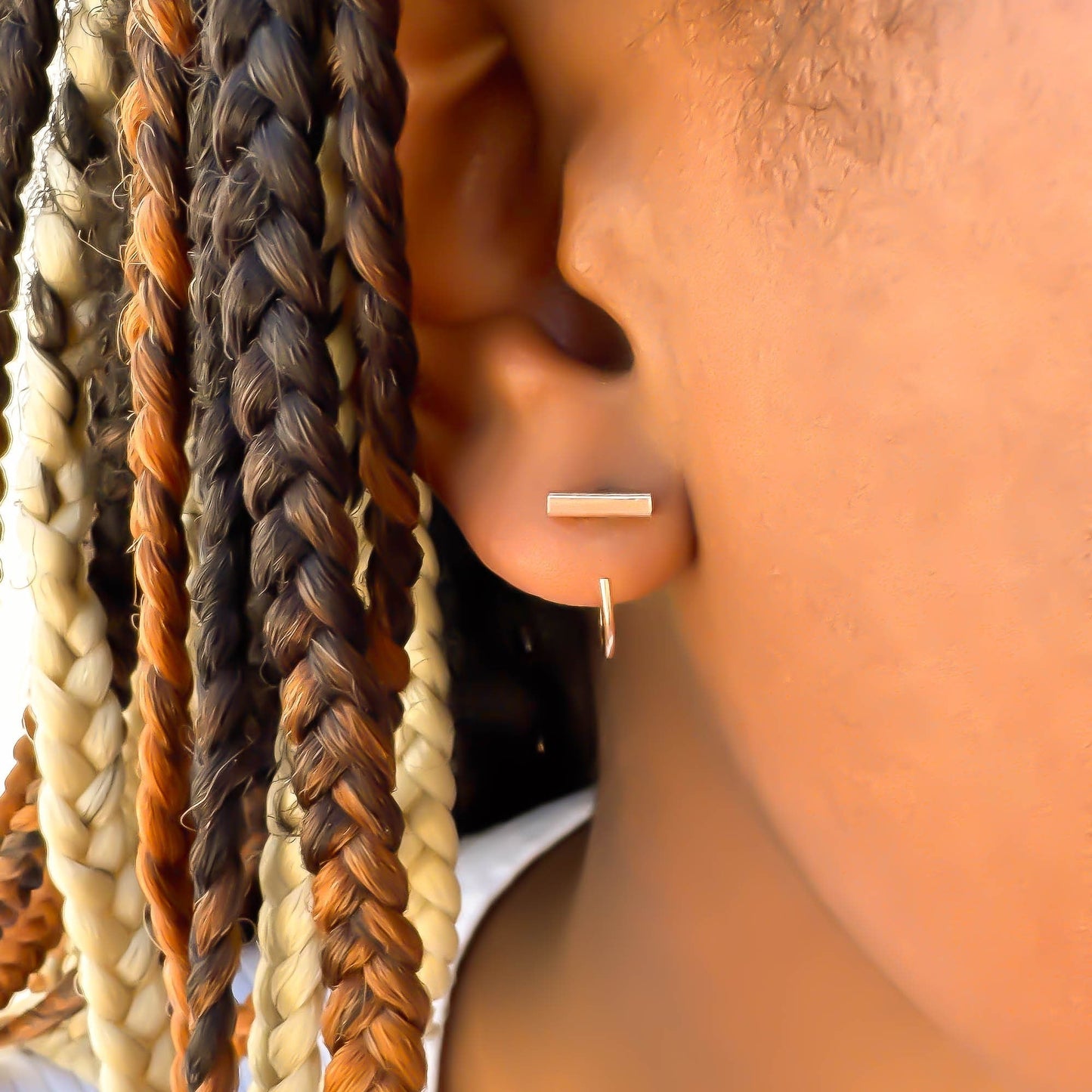 Bar Threader Half Hoop Earrings, 14K Gold Filled