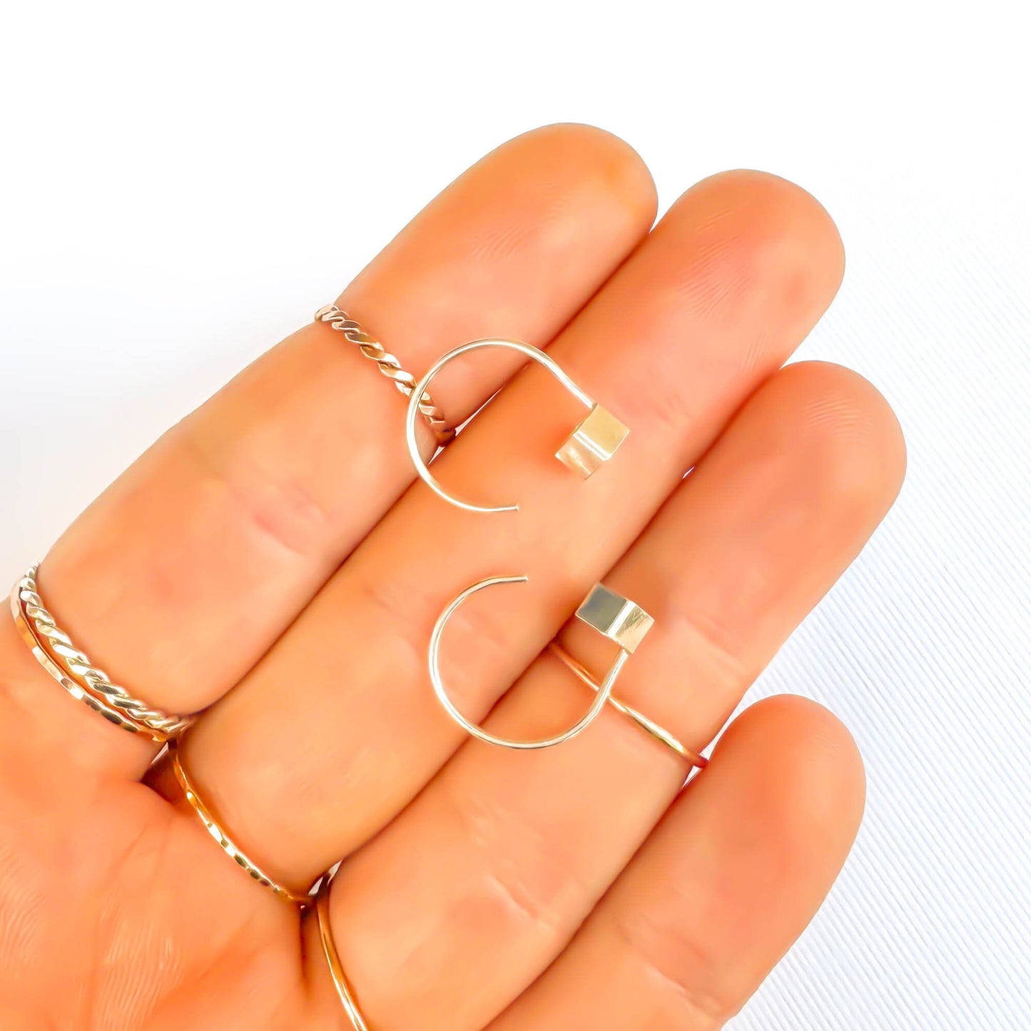 Open Cuboid Threader Hoop Earrings, Sterling Silver