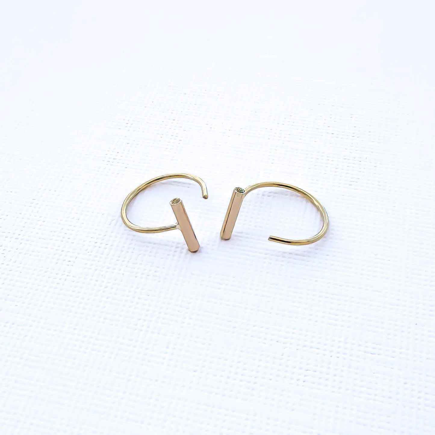 Round Bar Threader Half Hoop Earrings, 14K Gold Filled