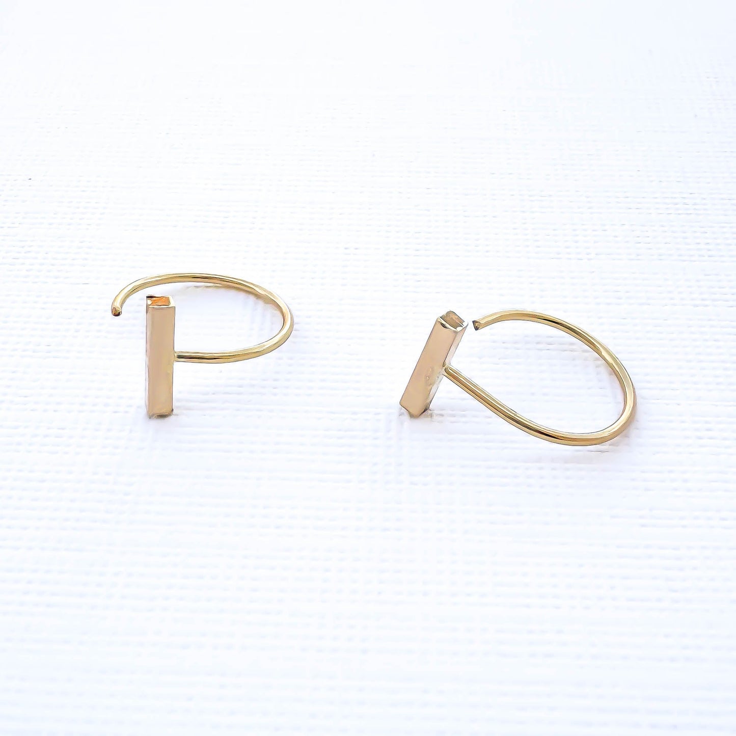 Bar Threader Half Hoop Earrings, 14K Gold Filled