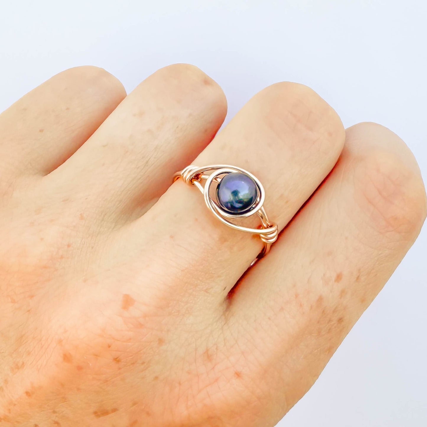 SIZE 6.25 Black Pearl Ring, 14K Rose Gold Filled