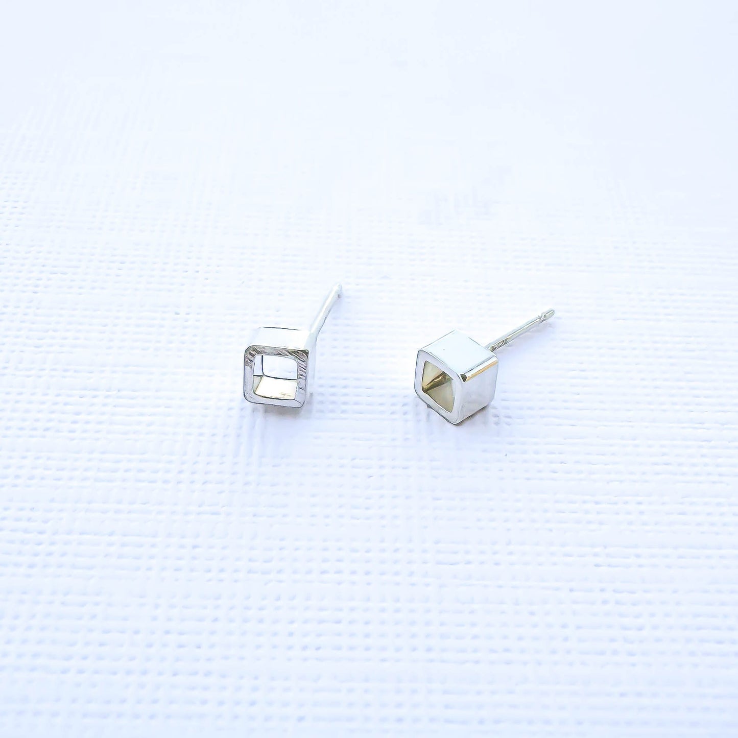 Open Cuboid Stud Earrings, Sterling Silver