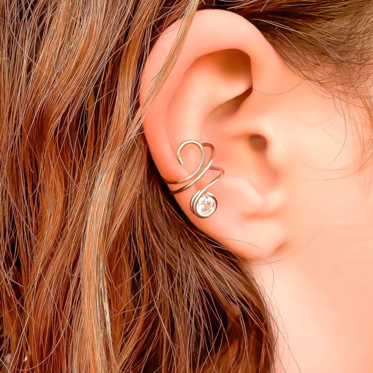 Curl Ear Cuff with Simulated Diamond (CZ), 14K Gold Filled