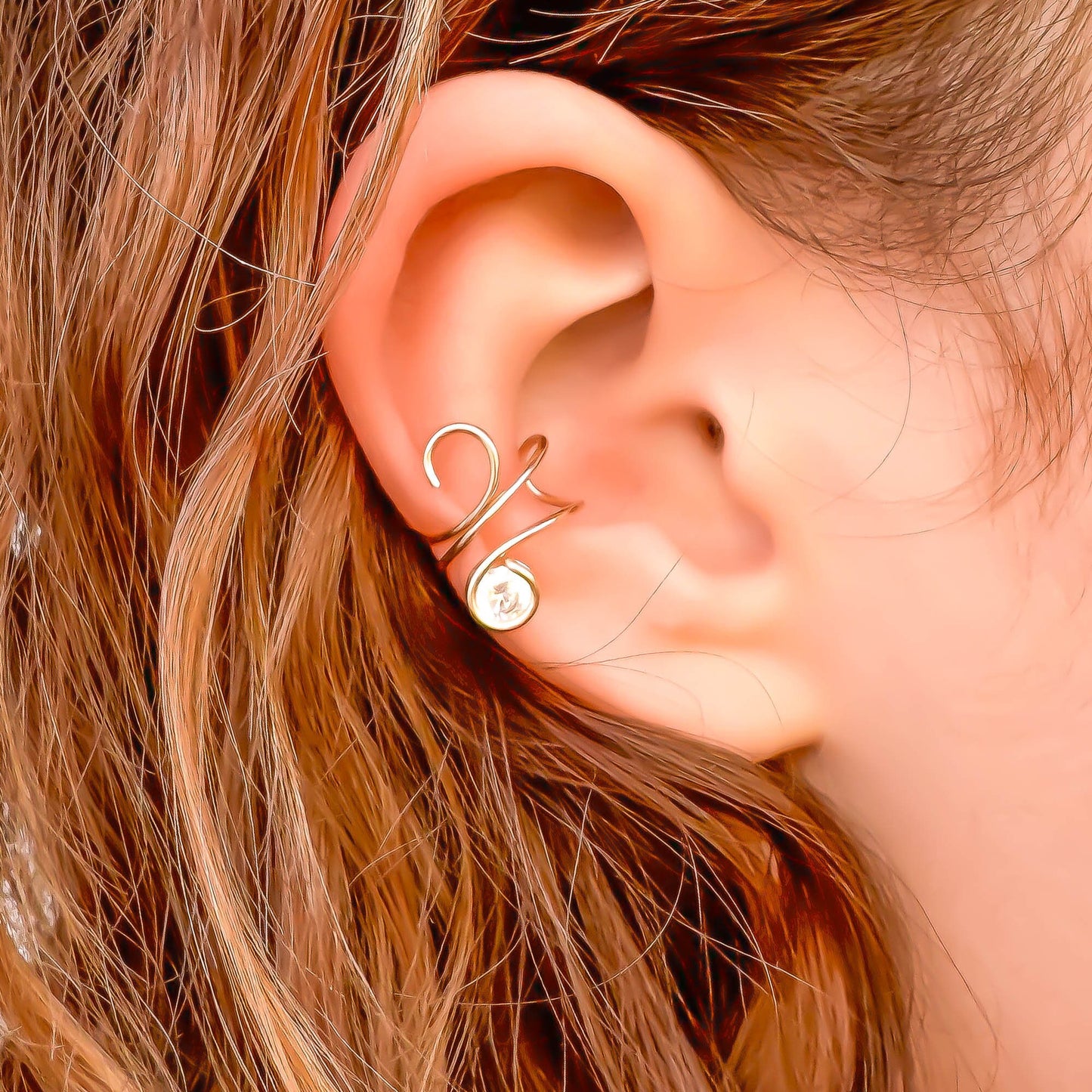 Curl Ear Cuff with Simulated Diamond (CZ), 14K Gold Filled