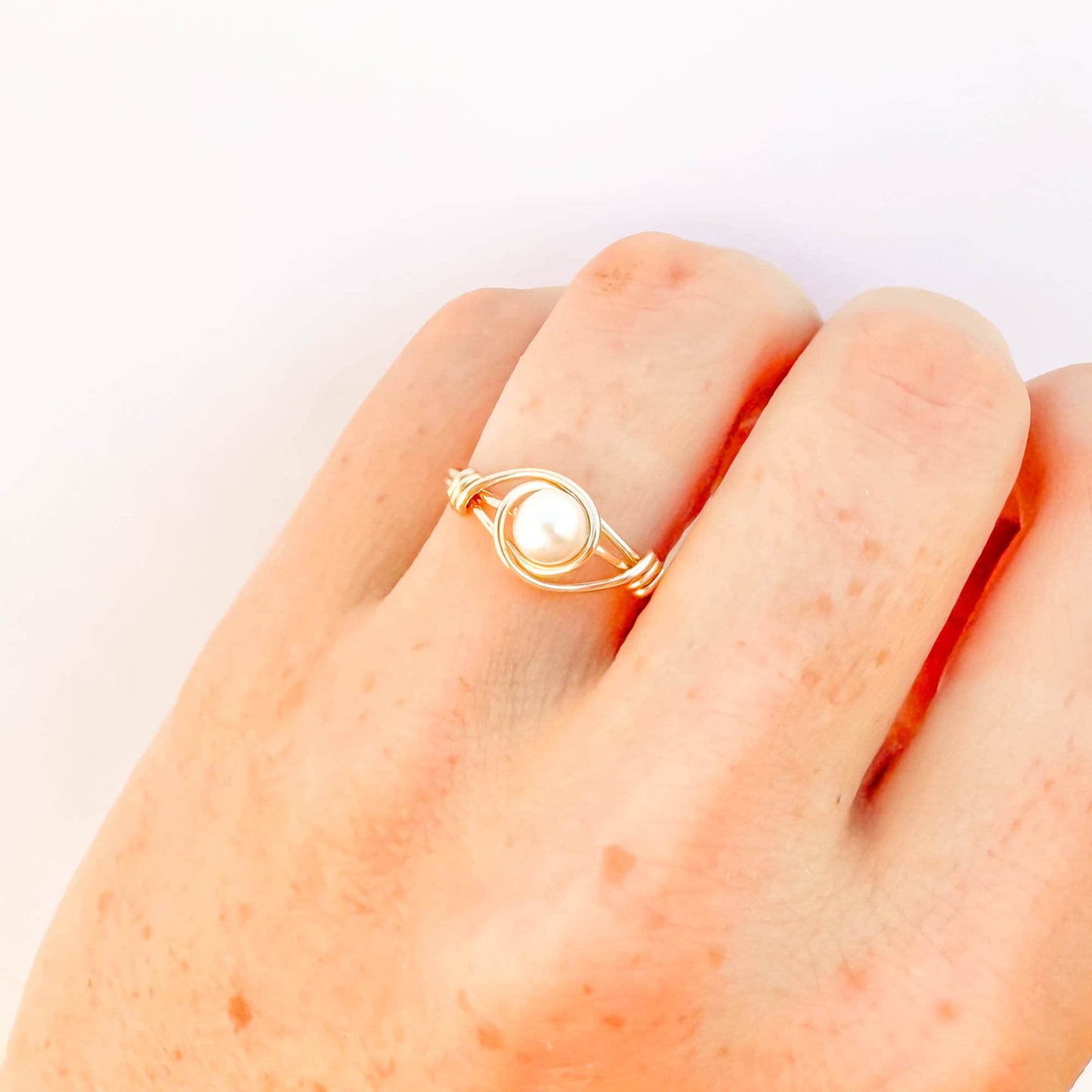 Wire Wrapped Pearl Ring, 14K Gold Filled