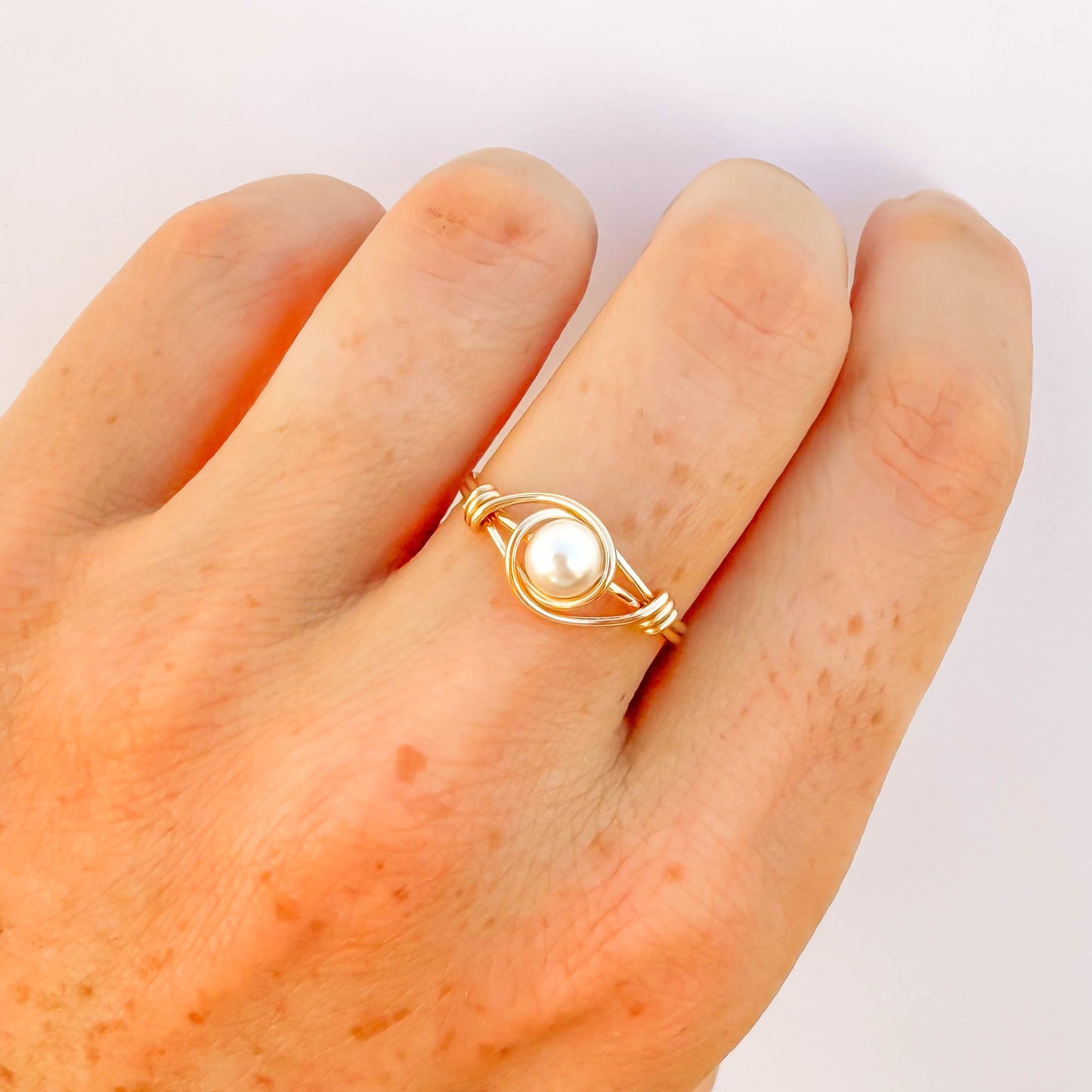 Wire Wrapped Pearl Ring, 14K Gold Filled