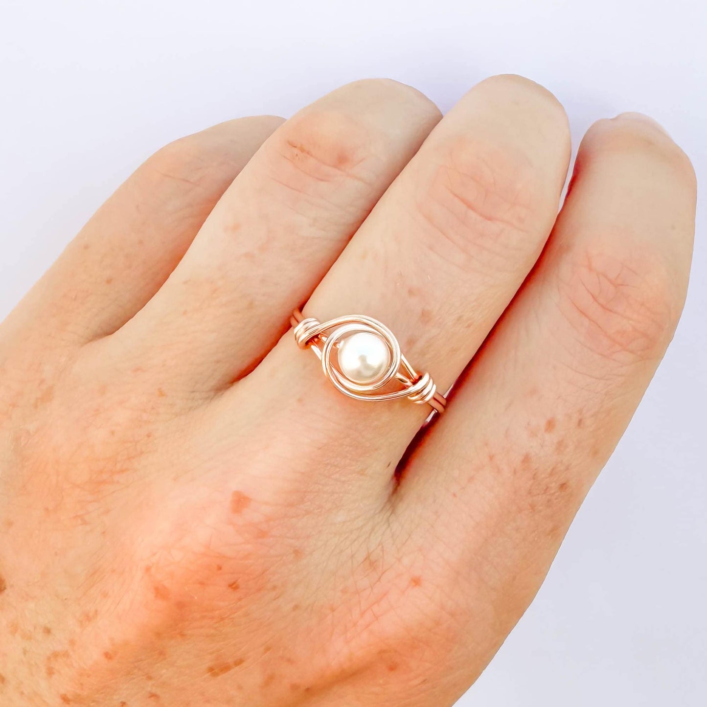 Wire Wrapped Pearl Ring, 14K Rose Gold Filled