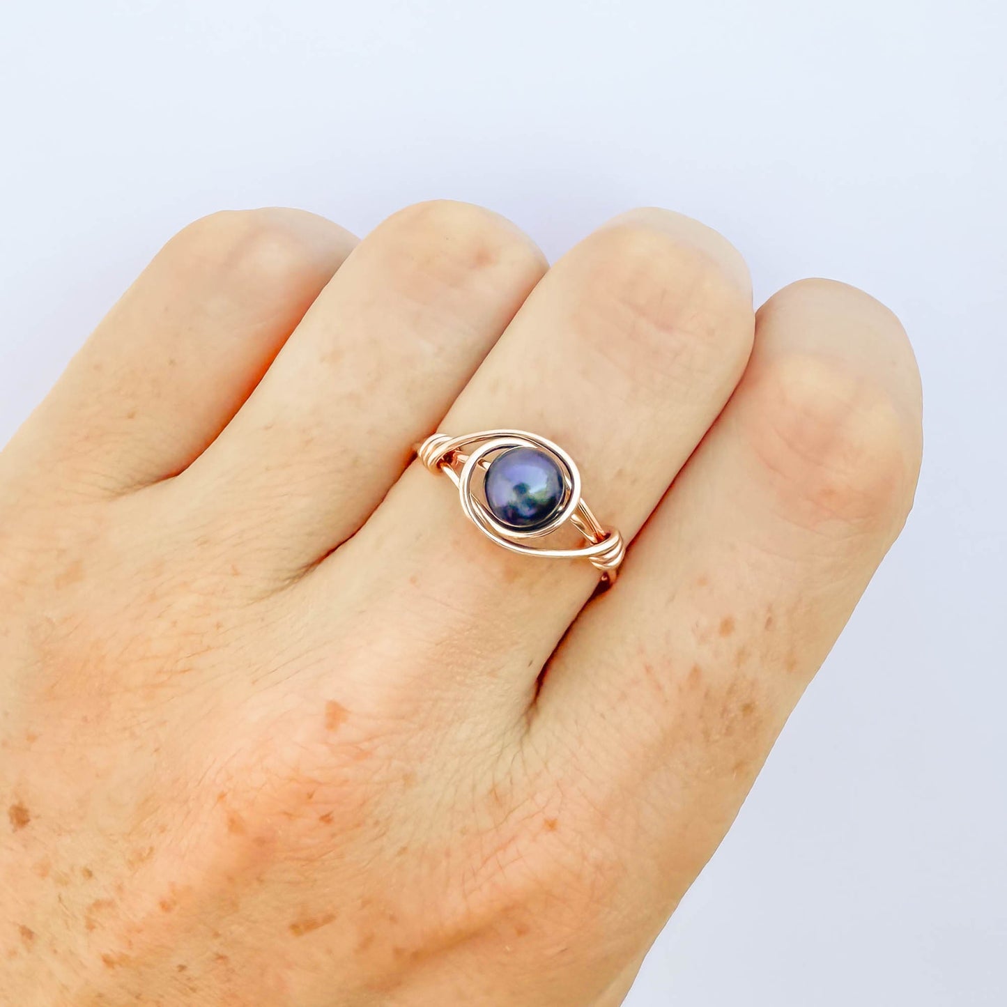 SIZE 6.25 Black Pearl Ring, 14K Rose Gold Filled